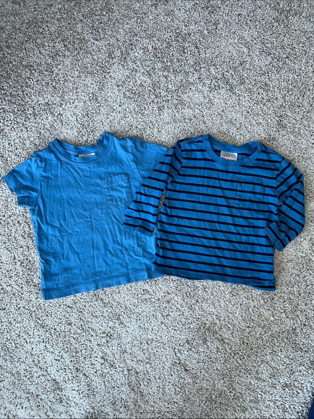 Hanna Andersson Light Blue Short Sleeve & Blue Striped Long Sleeve Tee Bundle